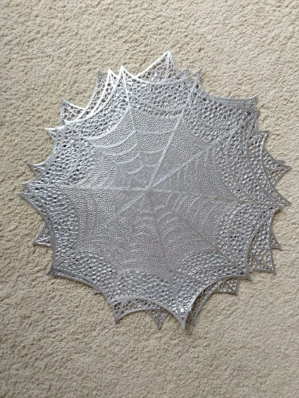 Set of 5 Halloween SILVER Vinyl Spiderweb Placemats 18